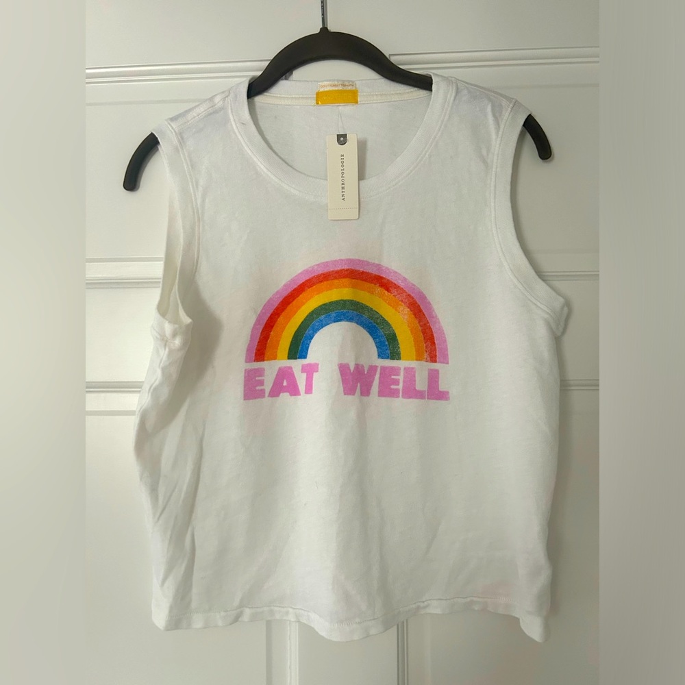 NWT MOTHER muscle T-shirt with rainbow Eat Well